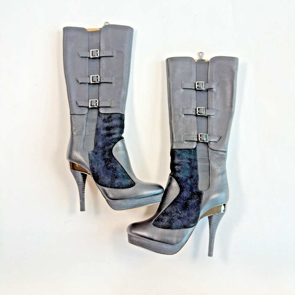 BCBG “Emily” Black Leather Knee-High Boots – Size 7.5M